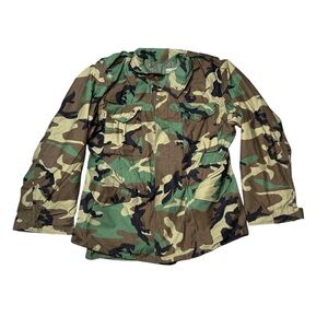 US Army Woodland Camo Field Jacket Large Long Cold Weather Coat